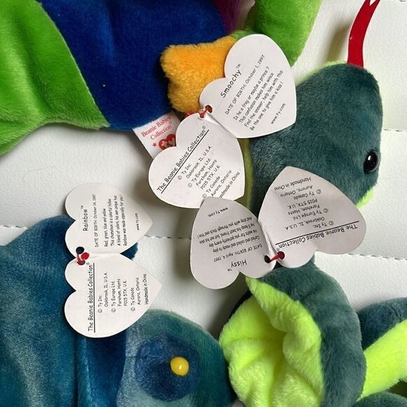 5 beanie babies.  Hissy, Spinner, Smoochy, Inch, Rainbow. - Picture 2 of 6